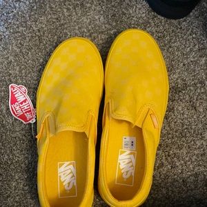 yellow checkered slip on vans